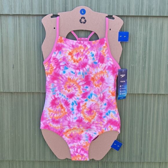 Girls Speedo Tie Dye Swimsuit Bathing Suit One-Piece Size L 12/14 - Picture 1 of 8